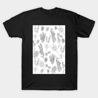 Black and White Botanical Pattern T-Shirt